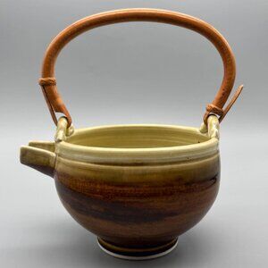 Vintage Studio Pottery Handled Bowl Brown And Green Glaze Stoneware Serving Bowl